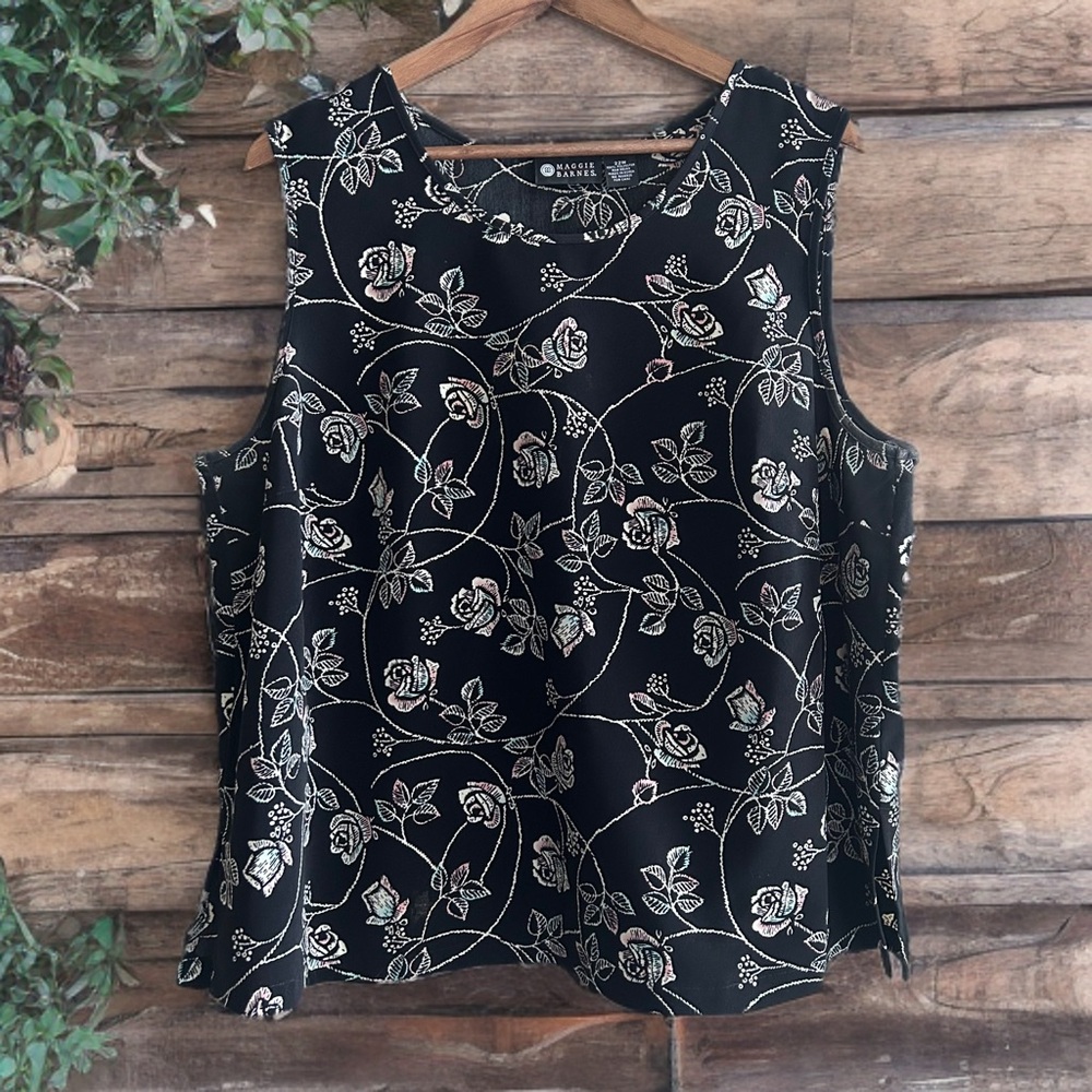 💐Maggie Barnes Plus Size 22W Sleeveless Floral Blouse | Black Rose Print